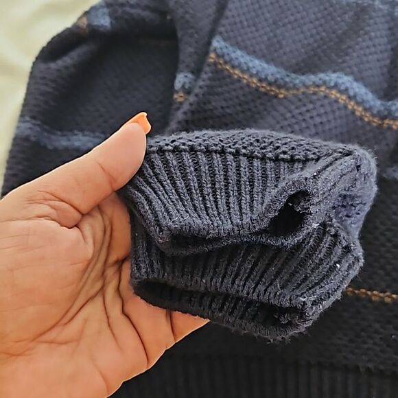 Van Heusen Men's Knitted Long Sleeves Sweater Medium Navy Blue/Brown - Picture 15 of 16